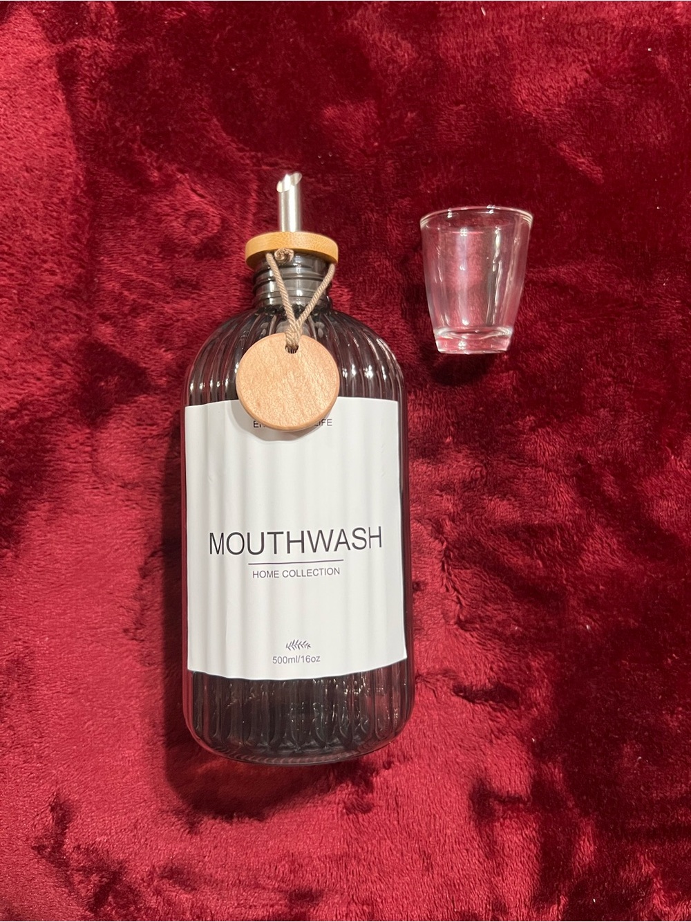 Home Collection Mouthwash Bottle with Wood Accent — Clear and Natural